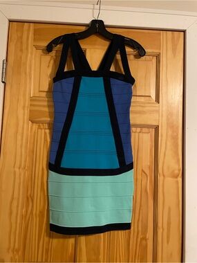 WOW couture Blue and Mint Blocked Bodycon Mini Dress
